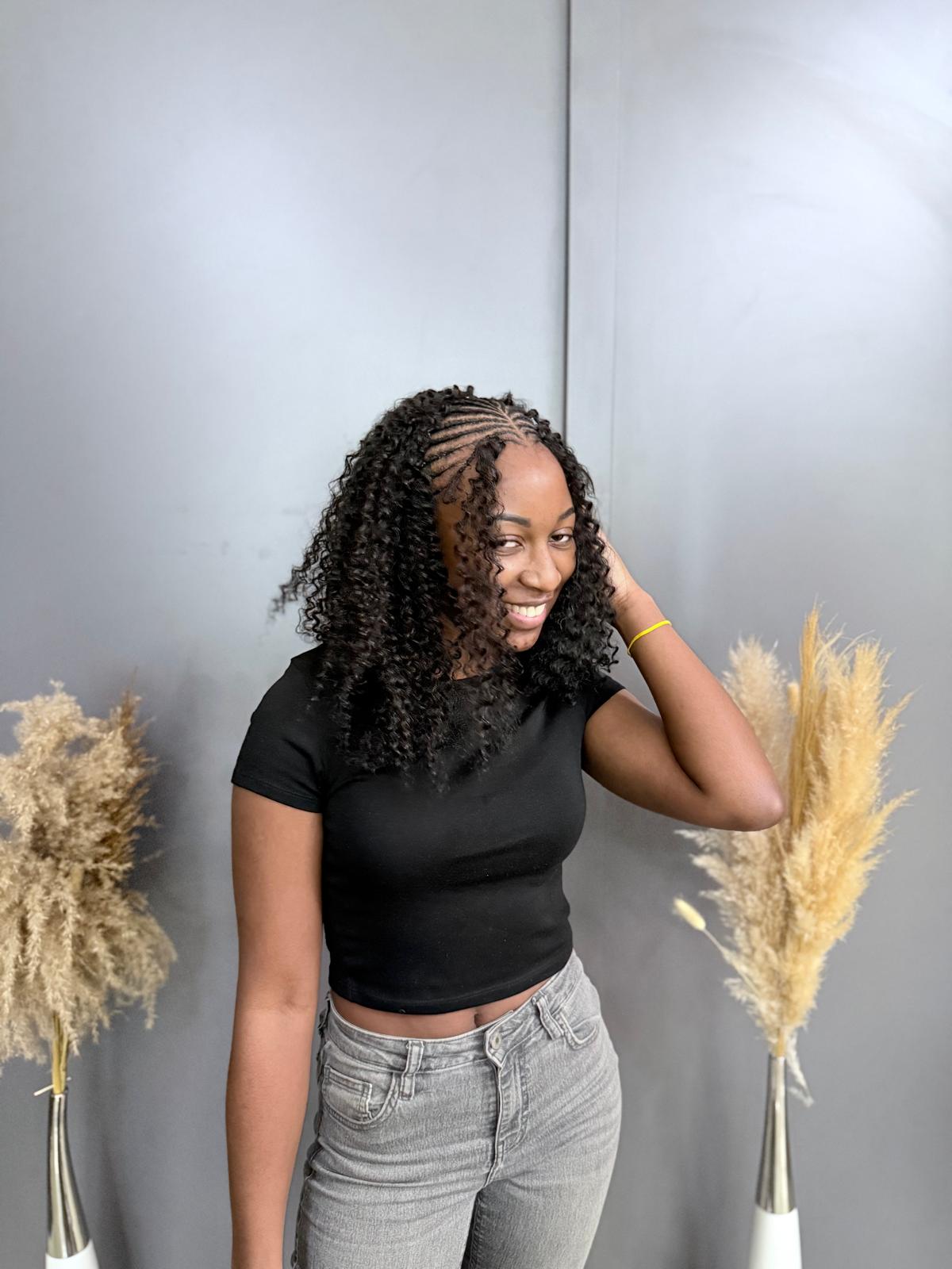 Curly cornrow style by Zaina